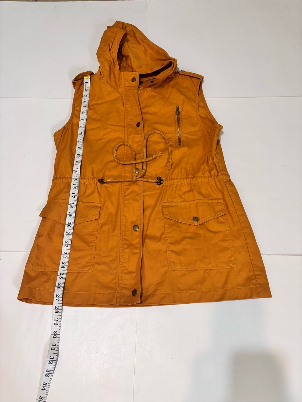 1. Zenana Outfitters Sleeveless Hooded Drawstring Vest - Orange - Picture 8 of 10